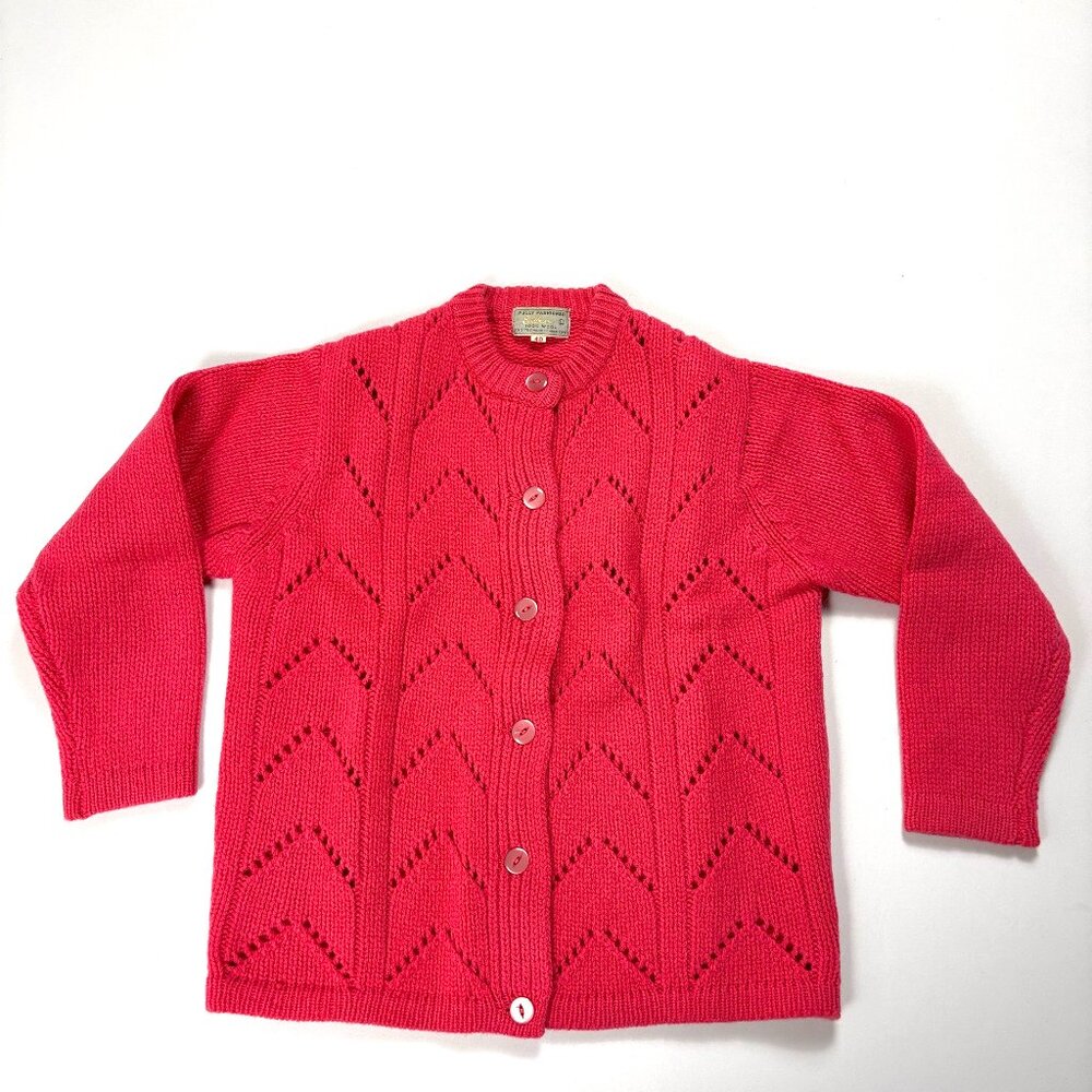 Vintage Fully Fashioned Eileen Wool Cardigan Sweater Pink Sz 40 S Deadstock New - Picture 1 of 7